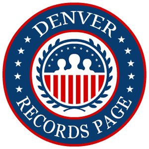 A round, red, white, and blue logo with the words 'Denver Records Page' in relation to the state of Colorado.